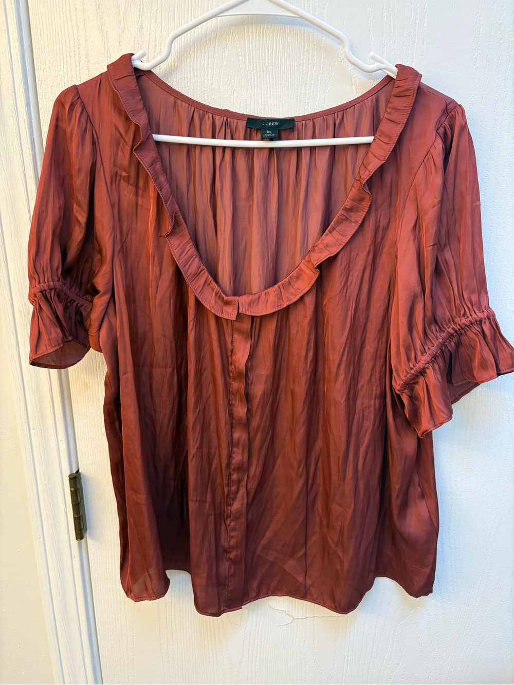 J. Crew Ruffle Scoop-Neck Blouse in Rust Red